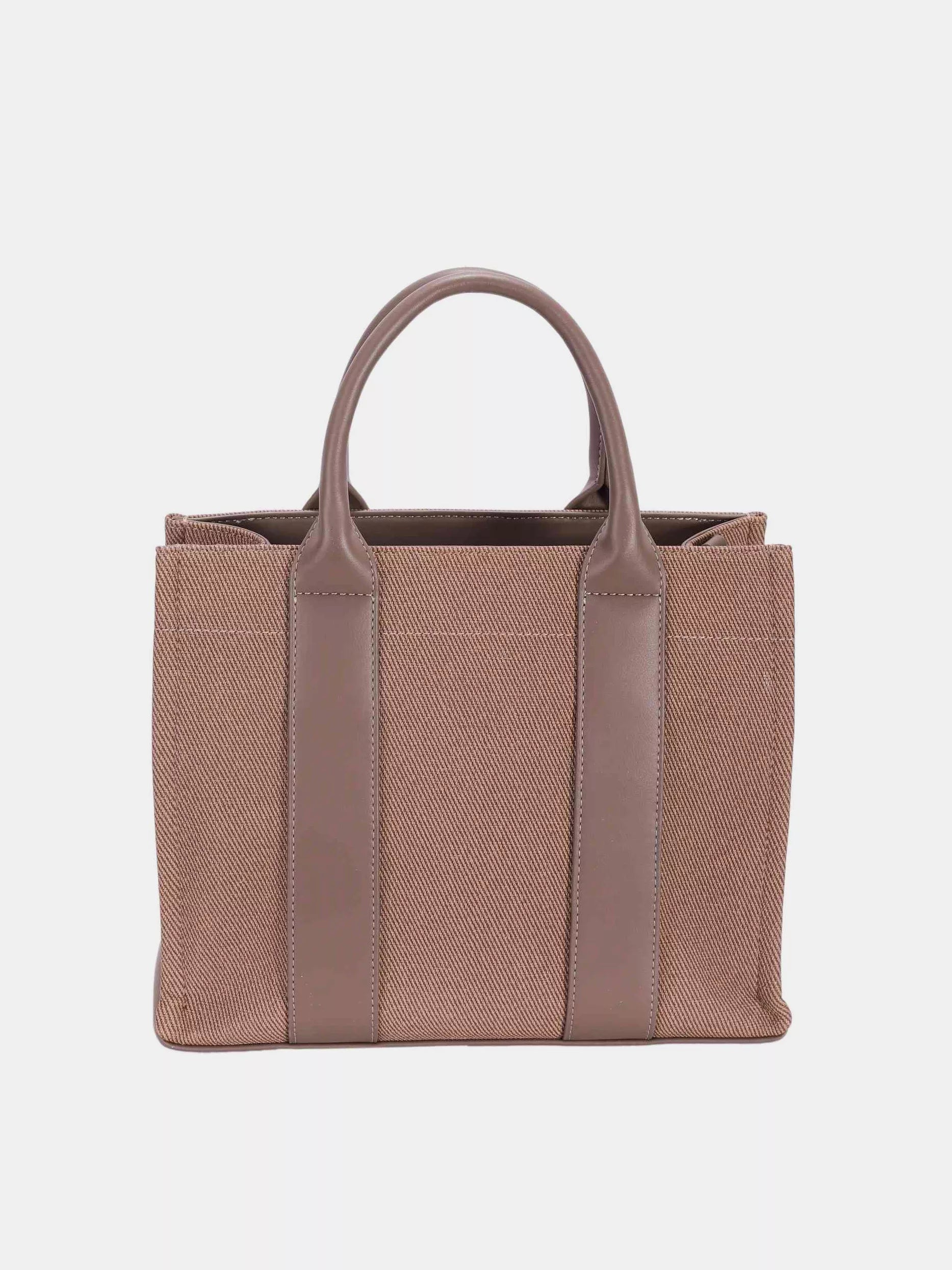 David Jones Canvas Tote Handbag with Contrast Leather Handles